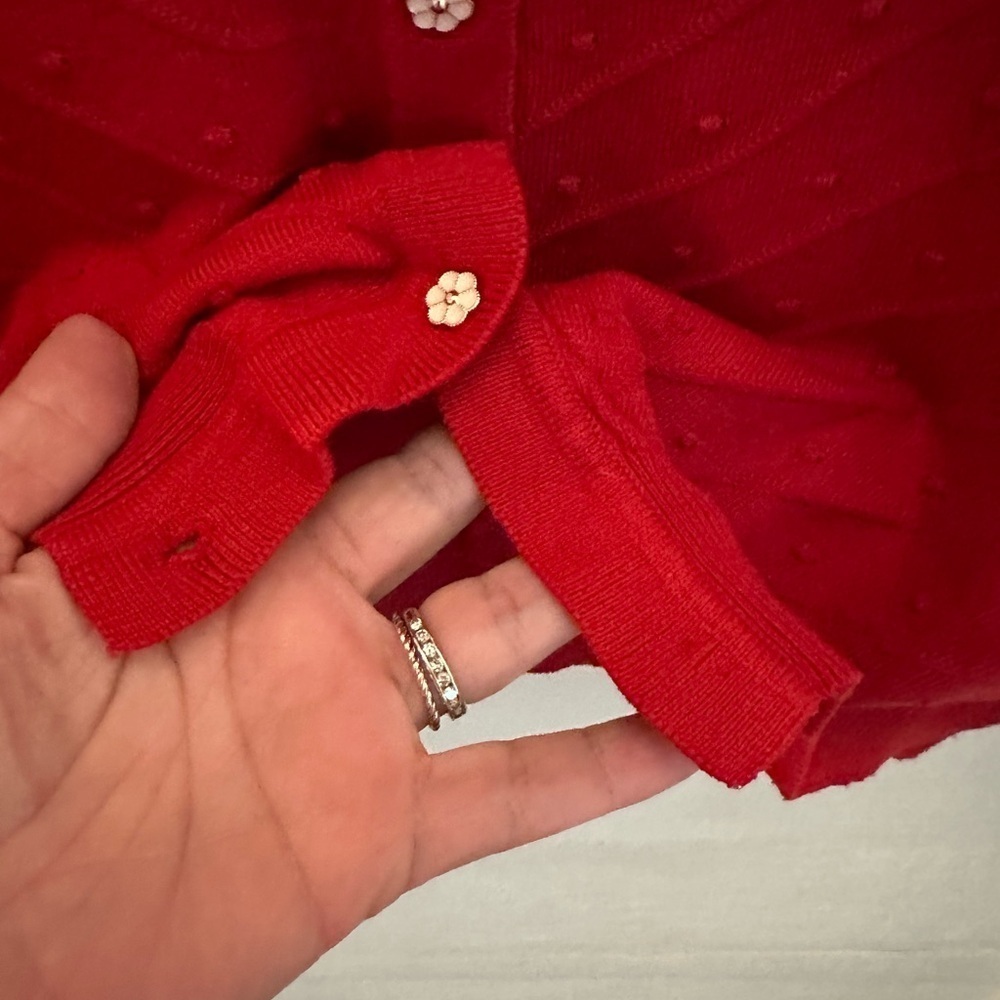 ZOE & ZAC L red flower button woman poly Cottagecore career classic cardigan - Picture 5 of 11